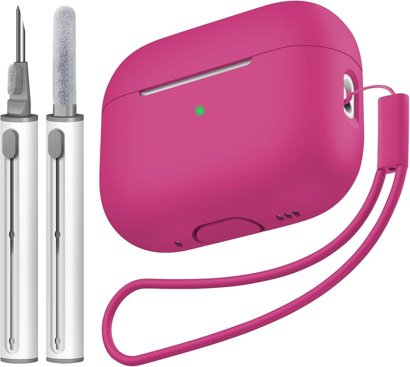 Tandoler Compatible with Airpods Pro 2 Case, Soft Silicone Skin Cover Protective Cases with Cleaner kit and Lanyard Compatible for AirPod Pro 2nd Generation, Front LED Visible - Rose Red - Image 1